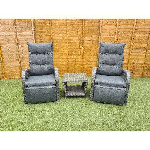 Burton Reclining Rattan Bistro Set + Built in Footrests