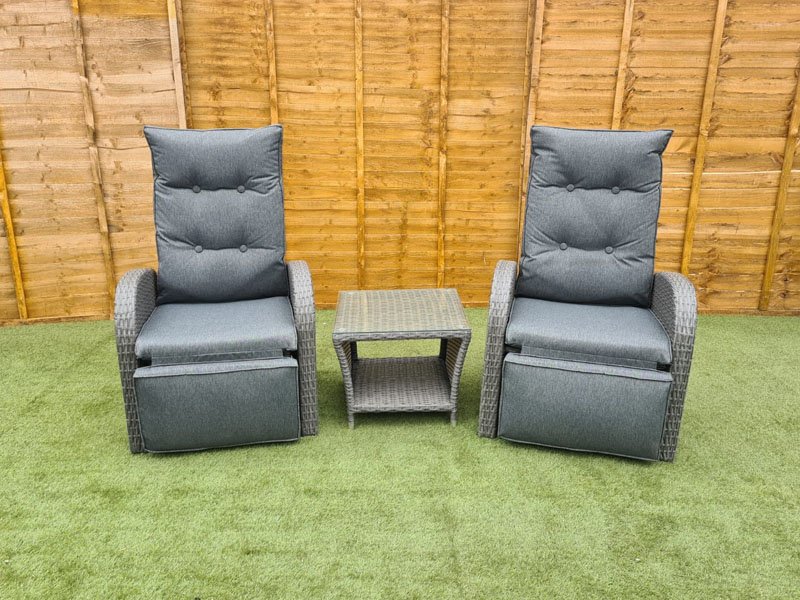 Reclining Rattan Leo Bistro Set Built In Footrests Sapcote Garden Centre