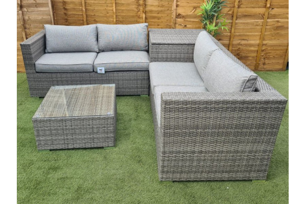 Ashby Corner Sofa Set + Storage in Grey Rattan