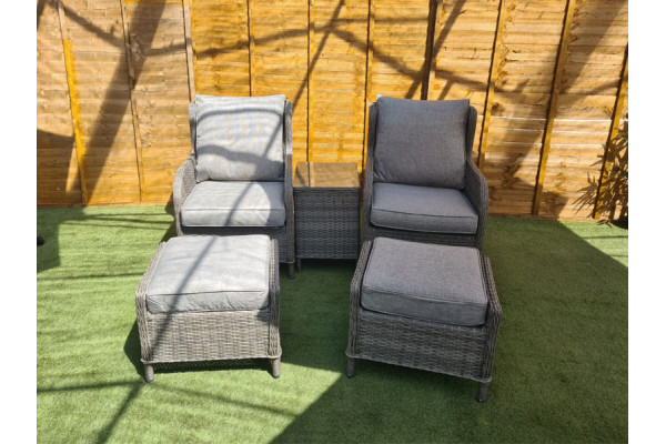 Grey Rattan Bistro Set with Ottomans
