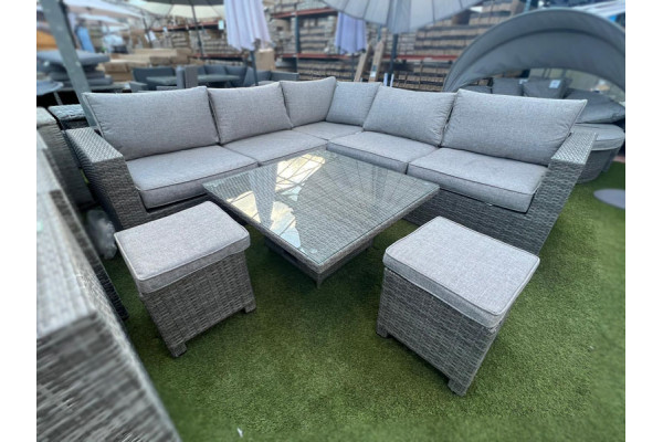 Lisbon Rattan Corner Sofa Set + Height Adjustable Table