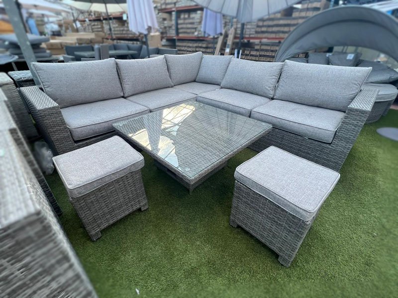 Lisbon Rattan Corner Sofa Set Height Adjustable Table