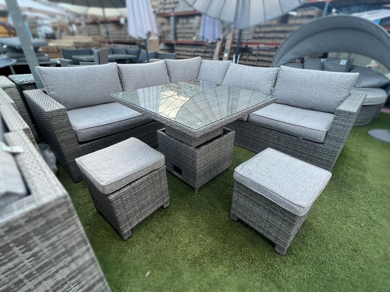 Corner sofa deals with adjustable table