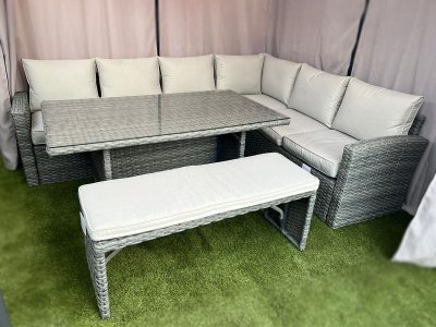 Mallory Corner Sofa Dining Set in Grey Rattan