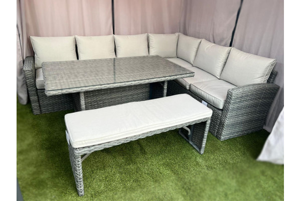 Mallory Corner Sofa Dining Set in Grey Rattan