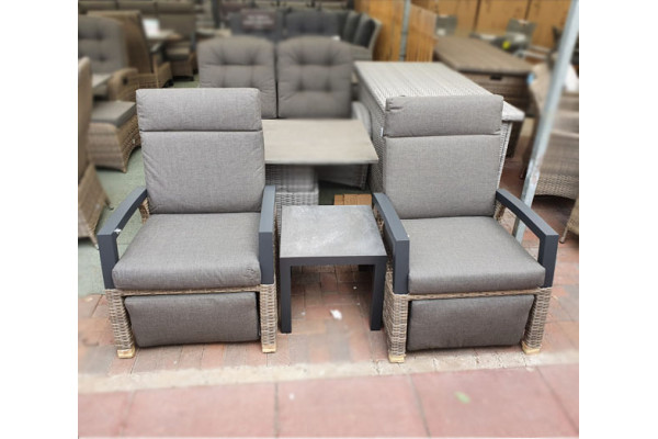 Metal Armed Reclining Garden Bistro Set in Cappuccino Rattan