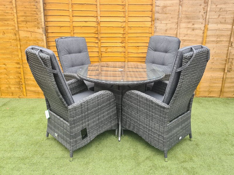 Round Rattan Dining Set With Reclining, Grey Wicker Dining Chairs Uk