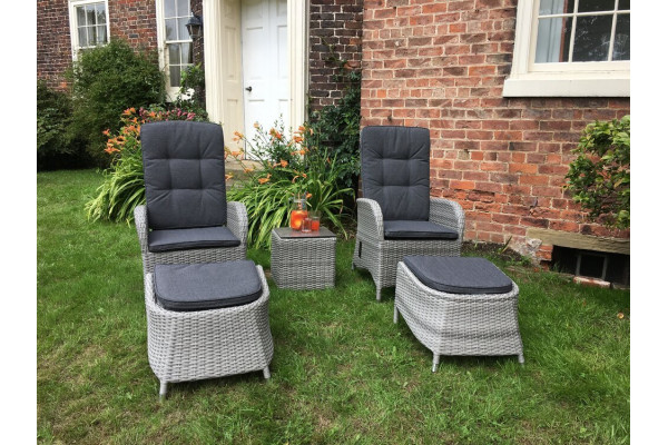 Burbage 2 Seater Reclining Rattan Bistro Set in Silver Grey