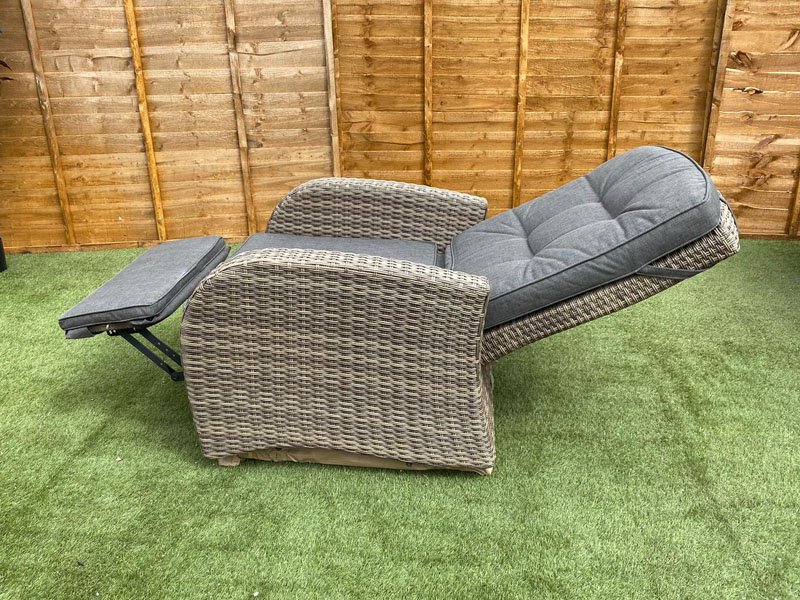 Brown rattan top reclining garden chairs