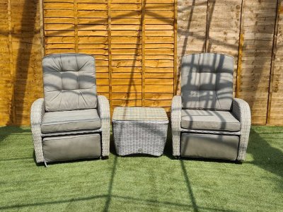 Burbage Rocking & Reclining Rattan Bistro Set in Latte