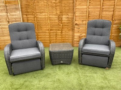 Burbage Rocking & Reclining Rattan Bistro Set in Stone Grey