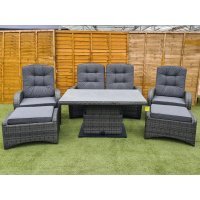Burbage Reclining Rattan Sofa Set + Adjustable Table in Stone Grey
