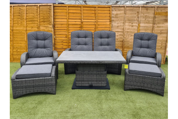 Burbage Reclining Rattan Sofa Set + Adjustable Table in Stone Grey