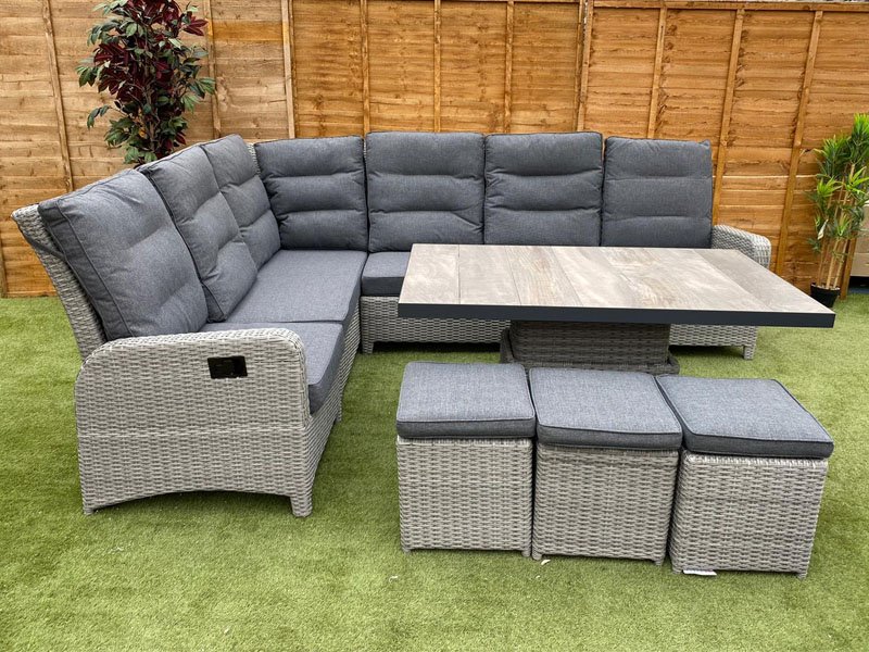 Lucia Rattan Corner Sofa Set in Silver Grey