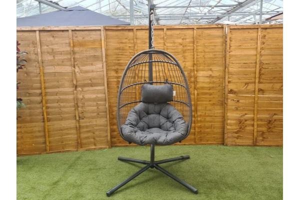 Rattan-effect Hanging & Foldable Garden Egg Cocoon Chair (Grey)