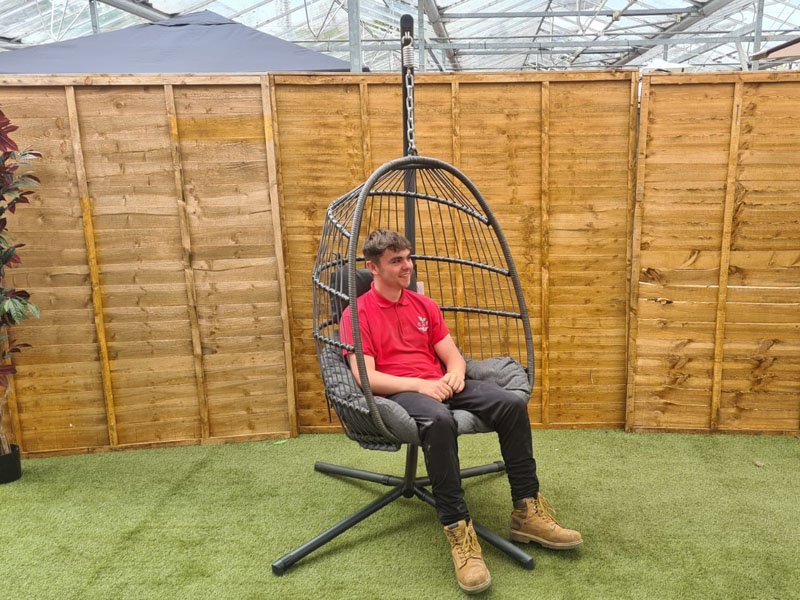 Tulip Cocoon Hanging Rattan Chair in Grey Sapcote Garden Centre