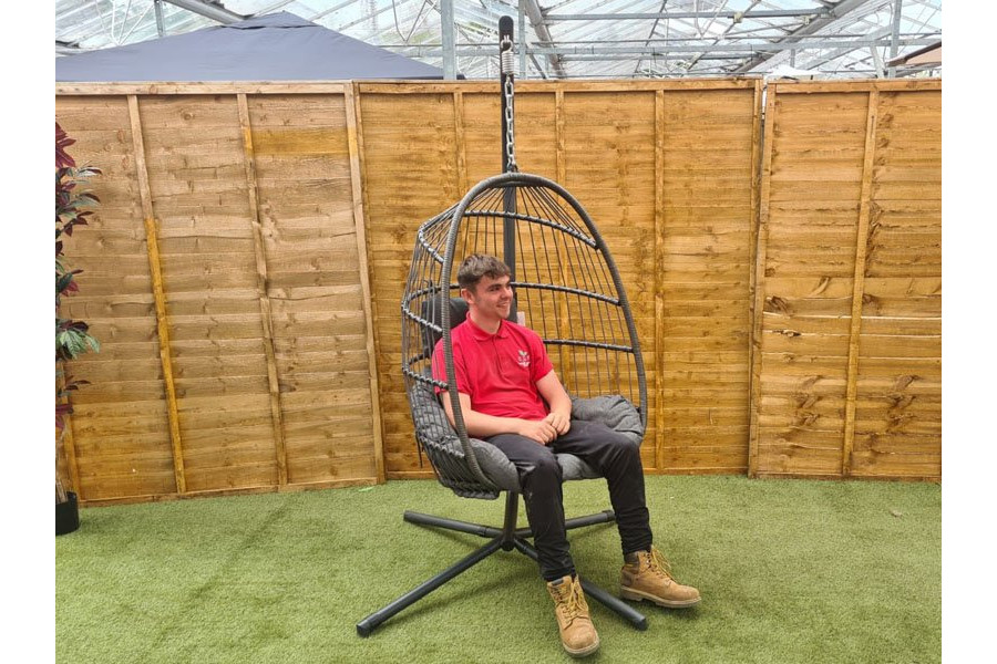 Tulip Cocoon Hanging Rattan Chair in Grey Sapcote Garden Centre