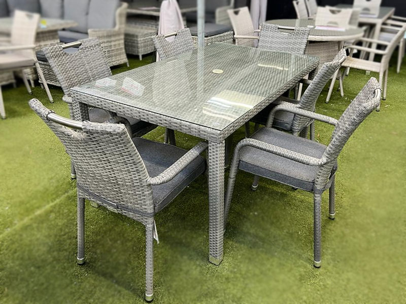 6 Seater Tulip Rectangular Rattan Dining Set in Grey Sapcote Garden