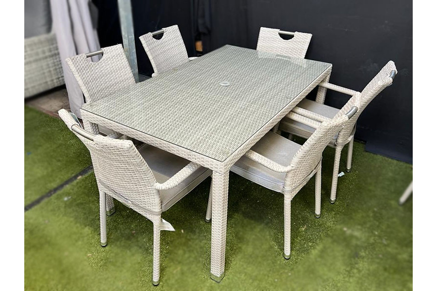 6 Seater Tulip Rectangular Rattan Dining Set in Latte - Garden Centre ...