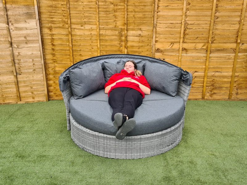 Olivia Double Garden Daybed in Grey Rattan with Adjustable Canopy