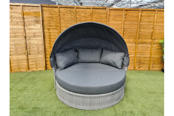Olivia Double Garden Daybed in Grey Rattan with Adjustable Canopy