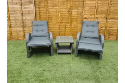 Burton Reclining Rattan Bistro Set + Built in Footrests