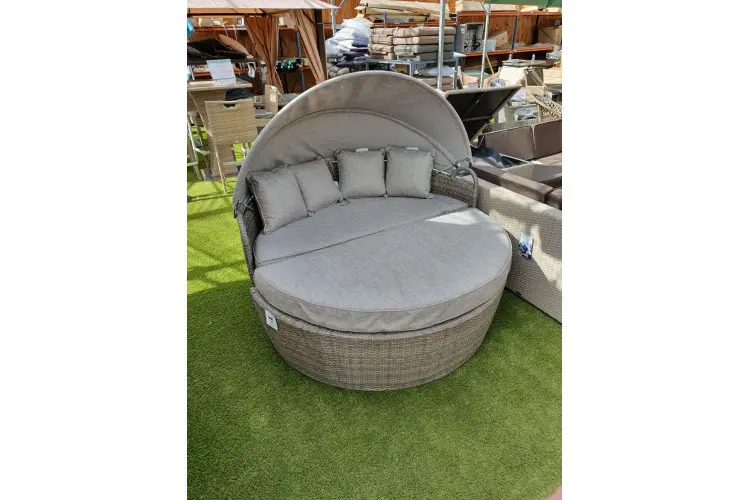 Rattan Day Bed with Canopy and Table (Grey)