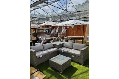 Rattan Corner Sofa Set with Storage and Table (Grey)