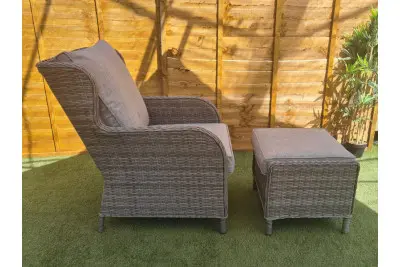 Grey Rattan Bistro Set with Ottomans