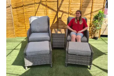 Grey Rattan Bistro Set with Ottomans