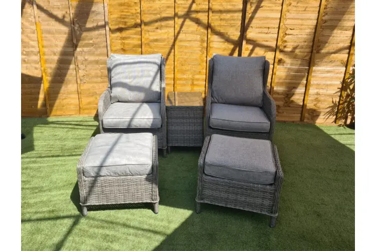Grey Rattan Bistro Set with Ottomans