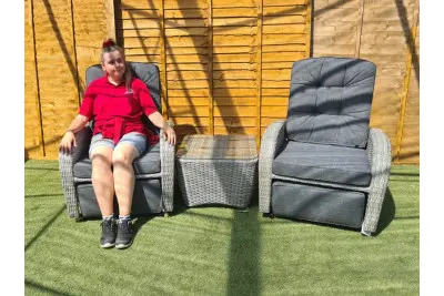 Burbage Rocking & Reclining Rattan Bistro Set Silver Grey Rattan