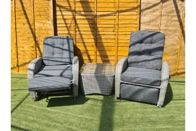 Burbage Rocking & Reclining Rattan Bistro Set Silver Grey Rattan