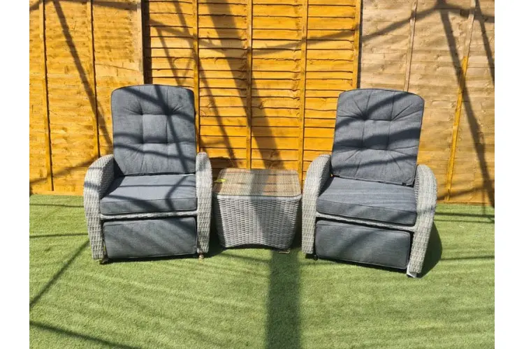 Burbage Rocking & Reclining Rattan Bistro Set Silver Grey Rattan