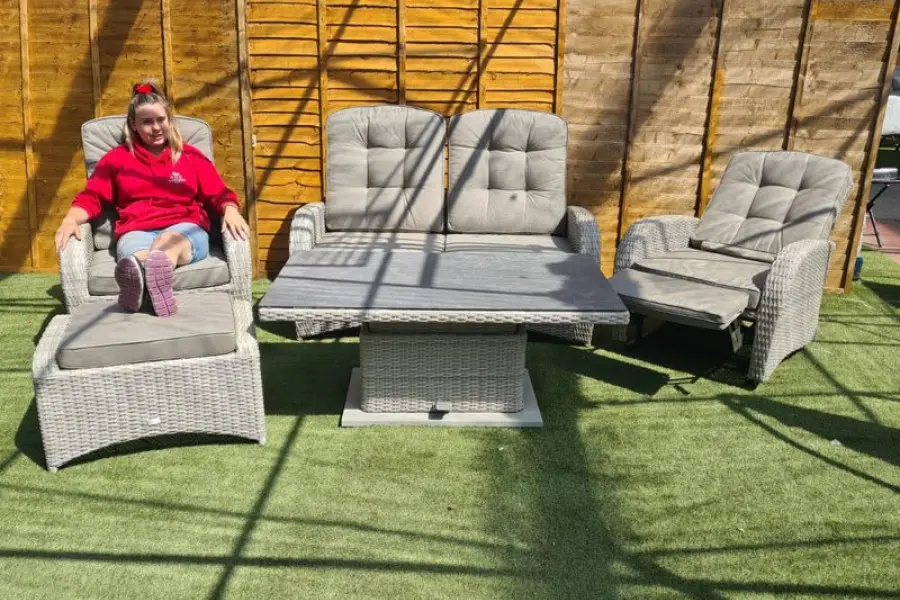 #AskGCS for Burbage Reclining Rattan Sofa Set + Adjustable Table in Latte
