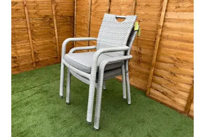 Sharnford Stacking 6 Seater Round Rattan Dining Set in Latte 