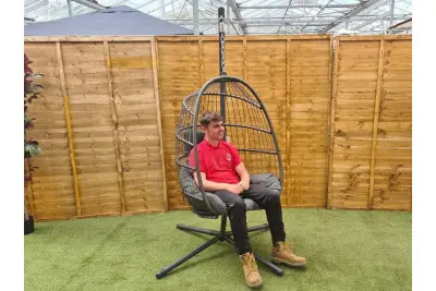 Rattan-effect Hanging & Foldable Garden Egg Cocoon Chair (Grey)