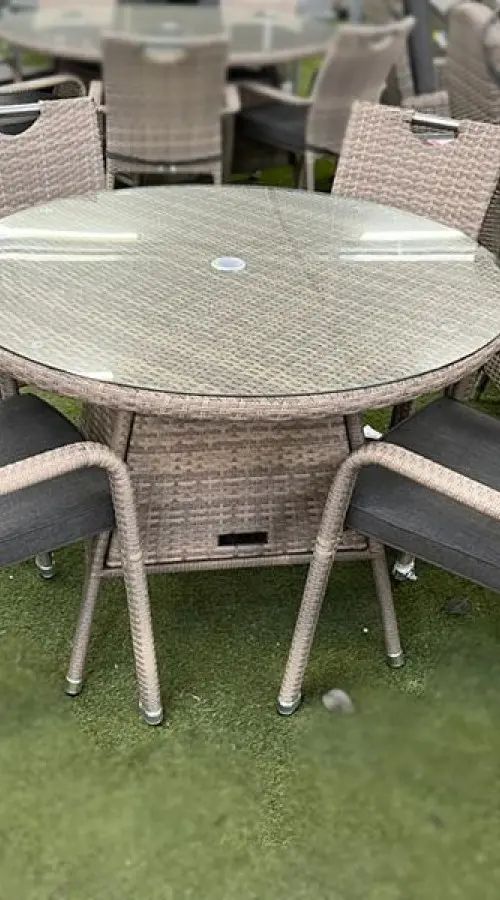 Customer Reviews for Sharnford Stacking 4 Seater Rattan Dining Set in Cappuccino Brown