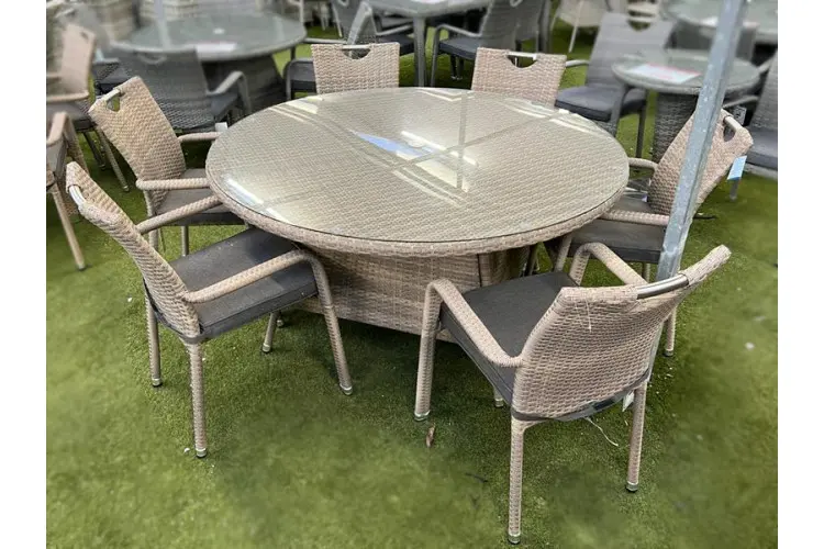 Sharnford Stacking 6 Seater Round Rattan  Dining Set in Cappuccino Brown