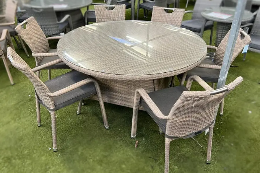 Customer Reviews for Sharnford Stacking 6 Seater Round Rattan  Dining Set in Cappuccino Brown