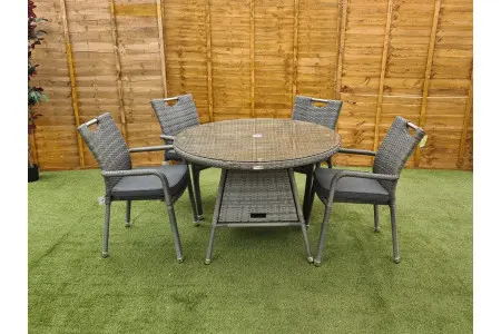 Sharnford Stacking 4 Seater Rattan Dining Set in Grey