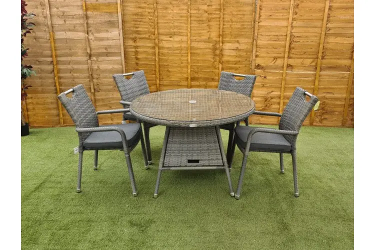 Sharnford Stacking 4 Seater Rattan Dining Set in Grey