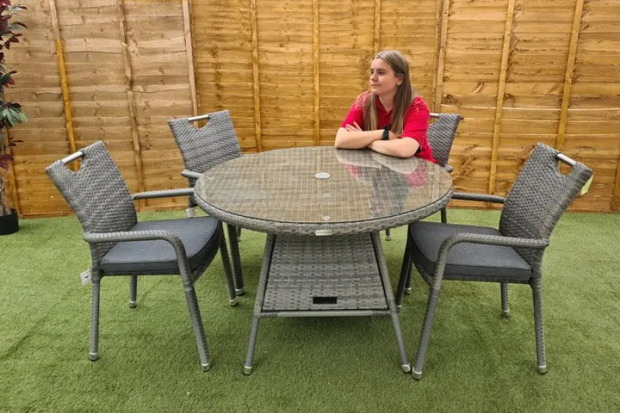 #AskGCS for Sharnford Stacking 4 Seater Rattan Dining Set in Grey