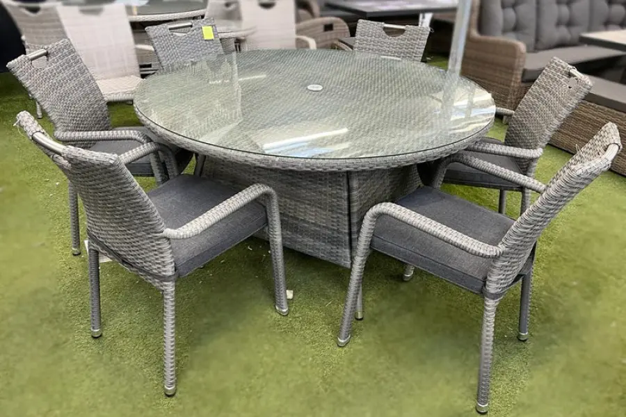 Customer Reviews for Sharnford Stacking 6 Seater Round Rattan Dining Set in Grey