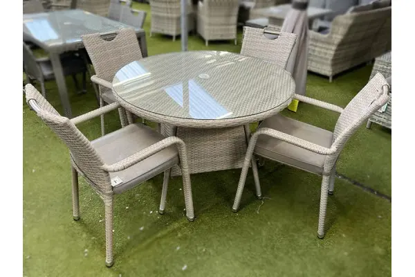 Sharnford Stacking 4 Seater Rattan Dining Set in Latte