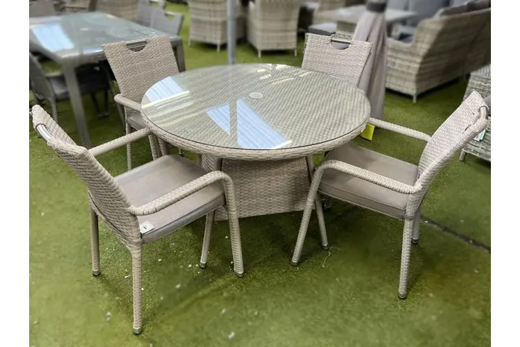 Sharnford Stacking 4 Seater Rattan Dining Set in Latte