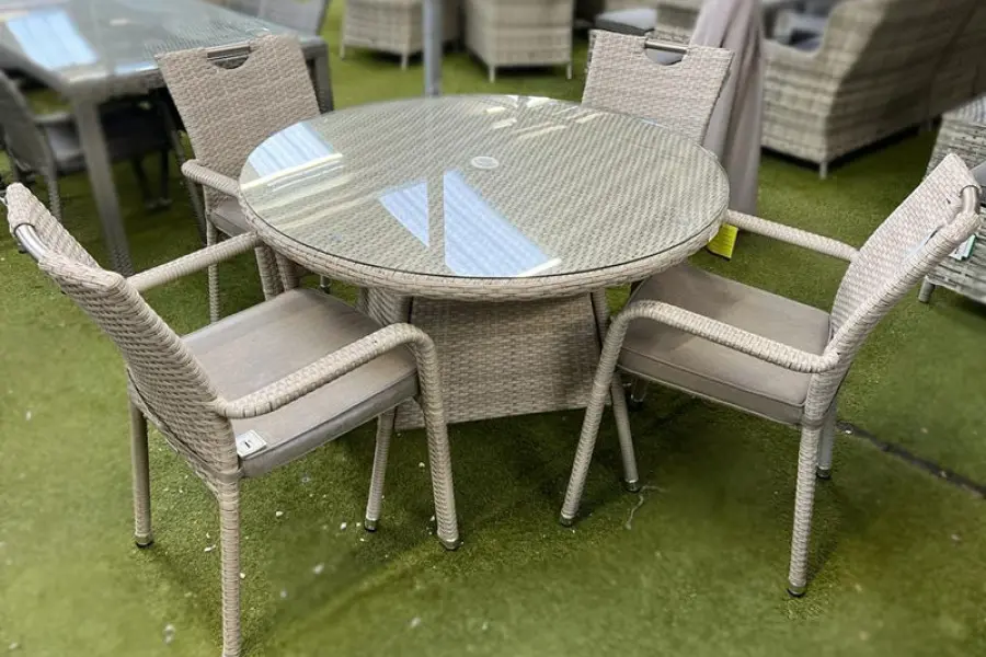 Customer Reviews for Sharnford Stacking 4 Seater Rattan Dining Set in Latte