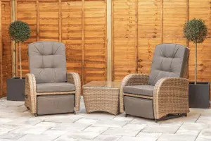 Burbage Rocking & Reclining Rattan Bistro Set in Cappuccino Brown