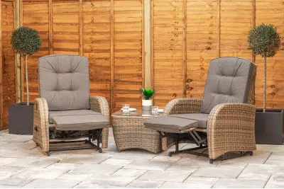 Burbage Rocking & Reclining Rattan Bistro Set in Cappuccino Brown