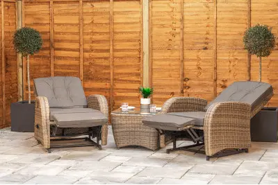 Burbage Rocking & Reclining Rattan Bistro Set in Cappuccino Brown
